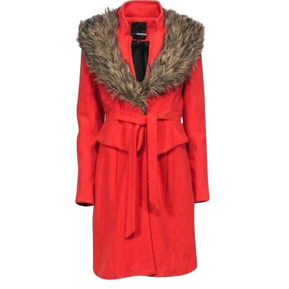 ANTHROPOLOGIE Plenty by Tracy Reece Faux Fur Belted Wool Blend Pea Coat Size 4P - Picture 1 of 15